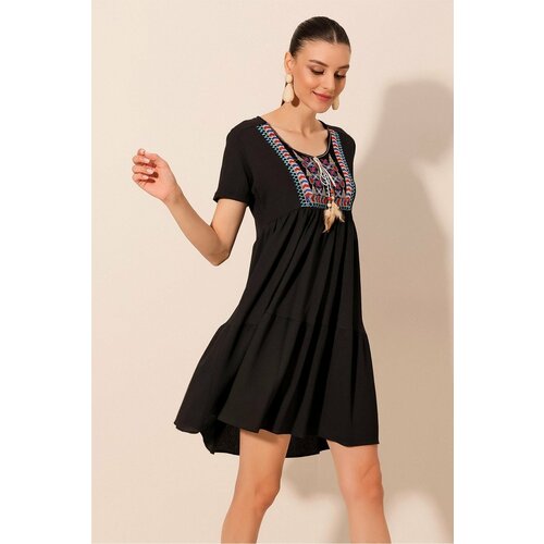 Bigdart 2429 Embroidered Knitted Dress - Black Cene