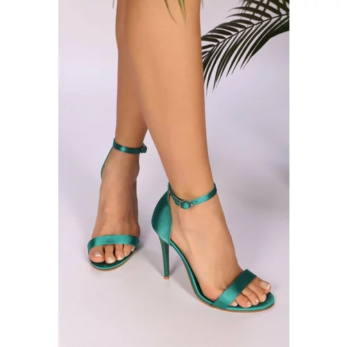 Shoeberry Women's Emerald Green Satin Single Strap Heeled Shoes