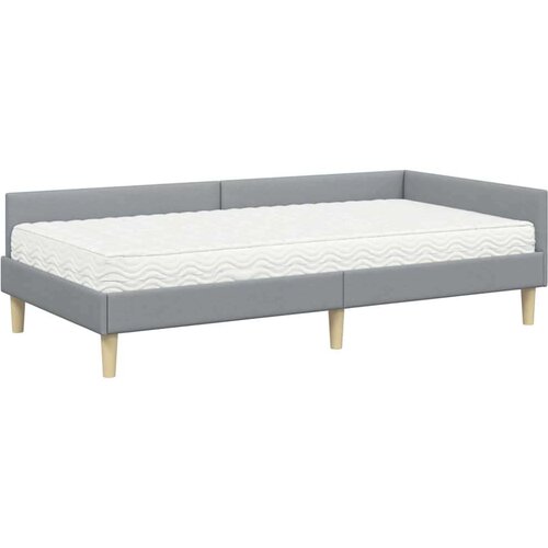  Kutni krevetni okvir s madracem 2 pcs Svijetlo siva tkanina Slike