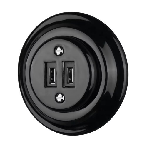  Bohemia-Design - Porcelanska retro USB zidna utičnica sa okvirom, 2xUSB-A, crna Slike
