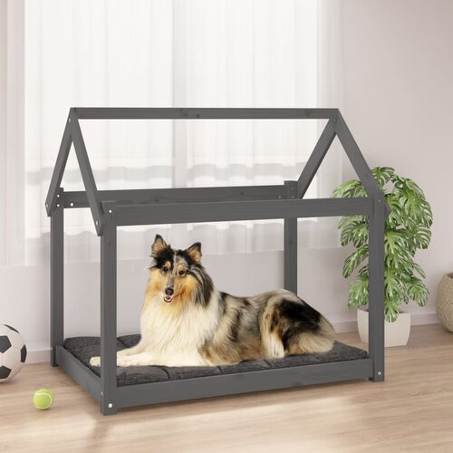vidaXL Pasja postelja siv 101x70x90 cm trdna borovina Cene