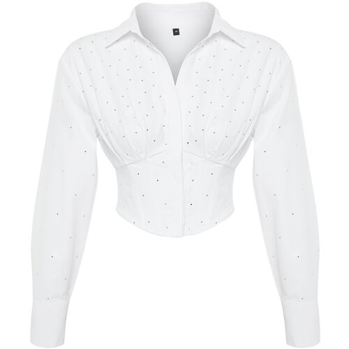 Trendyol White Body-Sitting Corset Detailed Shiny Jewelled Shirt Slike
