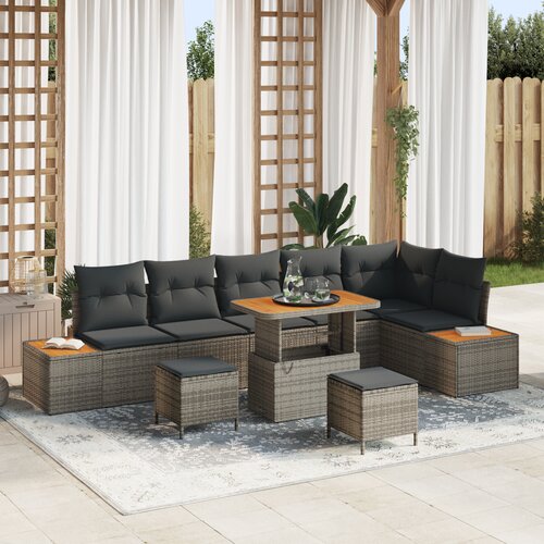 vidaXL 9-delna vrtna sofa garnitura z blazinami siva poli ratan akacija Cene