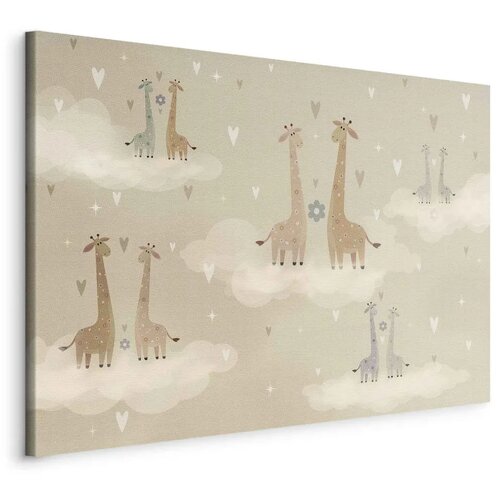  Slika - Love - Colorful Giraffes Floating on Clouds Among Hearts and Stars 90x60 Standard Cijene