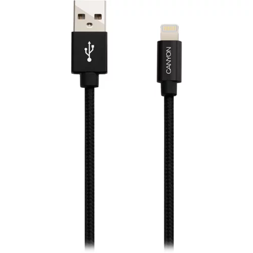 Canyon MFI-3 Charge &amp; Sync MFI braided cable with metalic shell, USB to lightning, certified by Apple, cable length 1m, OD2.8mm, Black - CNS-MFIC3B