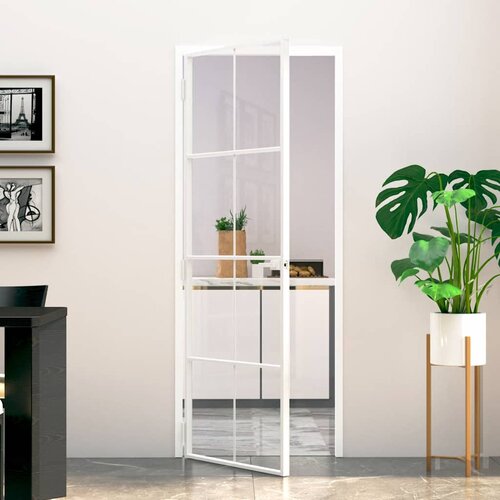 Sobna vrata bijela 76x201,5 cm kaljeno staklo i aluminij tanka Slike