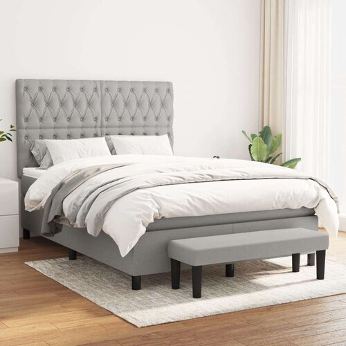  Krevet s oprugama i madracem svjetlosivi 140x190 cm od tkanine Slike
