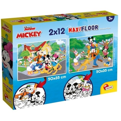 Lisciani Mickey Mouse 2 u 1 2x12 maxi puzzle i bojanka - Lisciani Slike