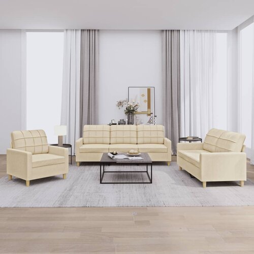 vidaXL 3-dijelni set sofa s jastucima krem od tkanine Cijene