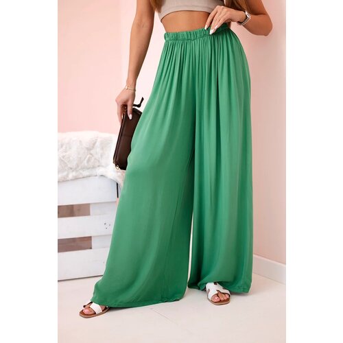 Kesi Włoski Women&amp;#039;s wide trousers with elastic waistband green Slike