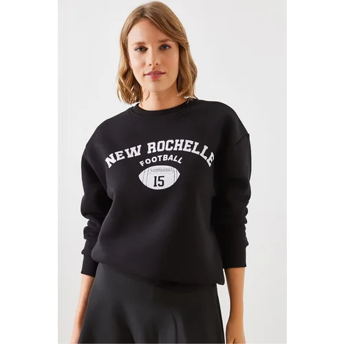 Bianco Lucci Women's Triple Thread Raised Rochelle Text Printed Sweatshirt MBHS001