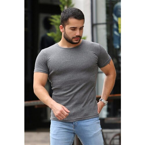 Madmext Crew Neck Basic T-Shirt in Anthracite 4077 Slike