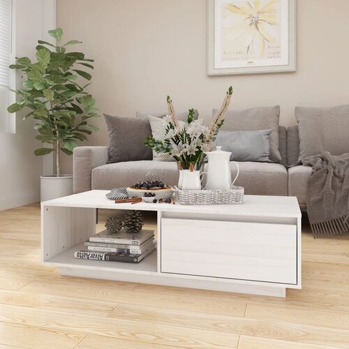 VidaXL Klubska mizica bela 110x50x33,5 cm trdna borovina Slike