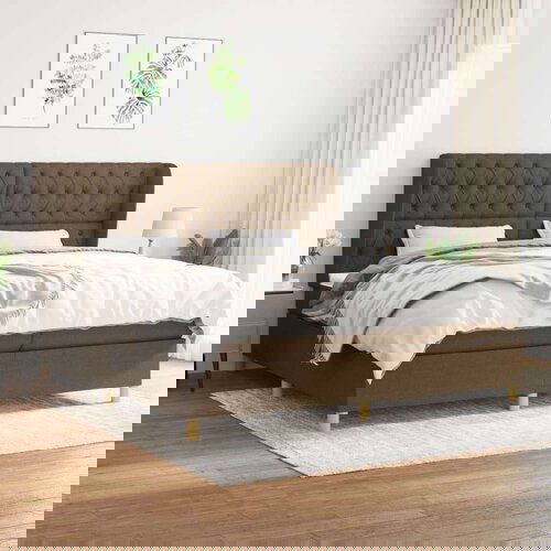  Box spring postelja z vzmetnico temno rjav 200x200 cm blago, (20999420) Cene