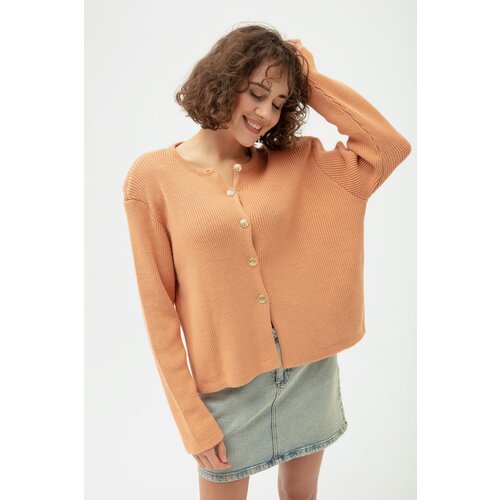 Lafaba Women&amp;#039;s Salmon Gold Buttoned Wadding Cardigan Slike