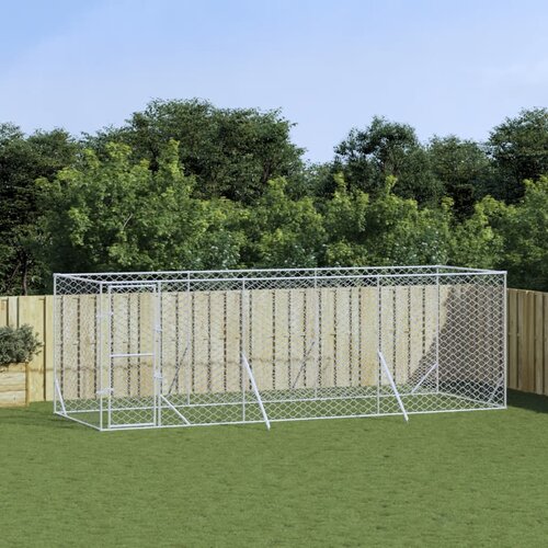 vidaXL Zunanja pasja ograda srebrna 6x2x2 m pocinkano jeklo - - Srebrna - 46.3 - 6 x 2 x 2 m - 2025- Cene