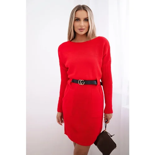 Kesi Sweater with wide belt red