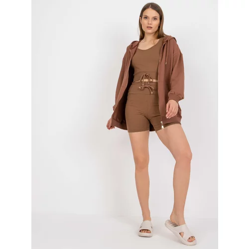 Fashion Hunters Basic brown three-piece set with shorts