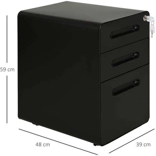  Mobilni uredski ormar za spise s 3 ladice zaključavanje držač za olovke 39x48x59 cm crni Slike