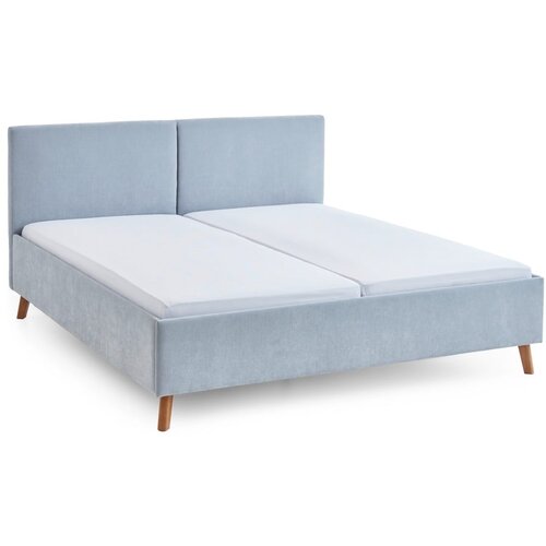 Meise Möbel Svetlo modra oblazinjena zakonska postelja z letvenim dnom 160x200 cm Piano &ndash; Cene