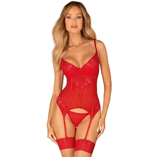 Obsessive INGRIDIA CORSET & THONG RED XS/S