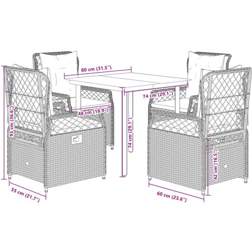  5-dijelni vrtni blagovaonski set s jastucima poliratan smeđi Smeđa 80 x 80 x 74 cm Slike