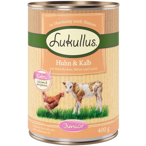 Lukullus 5 + 1 gratis! 6 x 400 g mokra hrana Adult & Junior - Junior piletina i teletina Cijene