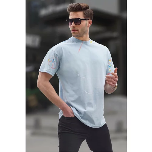 Madmext Blue Patterned Overfit Men's T-Shirt 6122