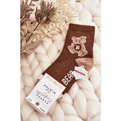 Kesi Youth warm socks with teddy bear, brown
