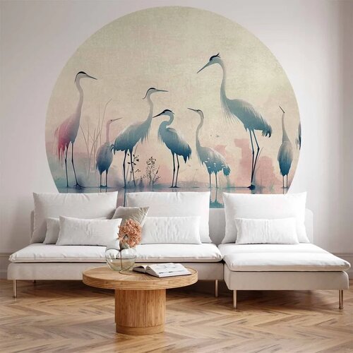  Okrugla fototapeta - Birds by the lake - herons painted in watercolours in delicate grey and pink colours 230x230 Cene