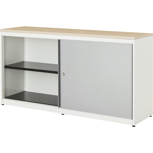 mauser Omara z drsnimi vrati, VxŠxG 830 x 1600 x 432 mm, plošča iz umetne mase, 2 x 1 polica, čista bela / aluminijasto siva / javor Cene