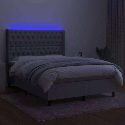  Krevet box spring s madracem LED svjetlosivi 140x200 cm tkanina Slike
