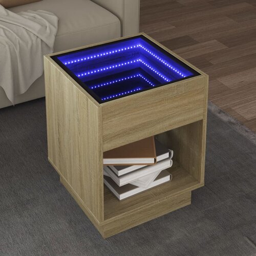 vidaXL Klubska mizica z neskončnimi LED sonoma hrast 40x40x50 cm Cene