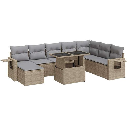 VidaXL 9-dijelni set vrtnih sofa s jastucima bež od poliratana Slike