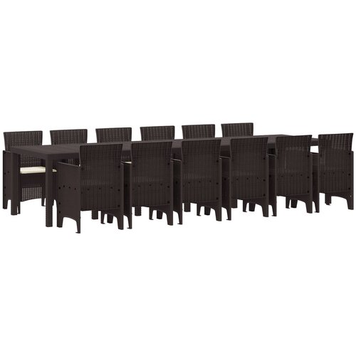 VidaXL 13-delni vrtni jedilni set s blazinami rjava poli ratan, vrtna miza rjava 200x100x73 cm poli ratan, vrtna miza rjava 150x100x73 cm poli ratan, vrtne stole s blazinami 4 kosa rjava poli ratan Slike