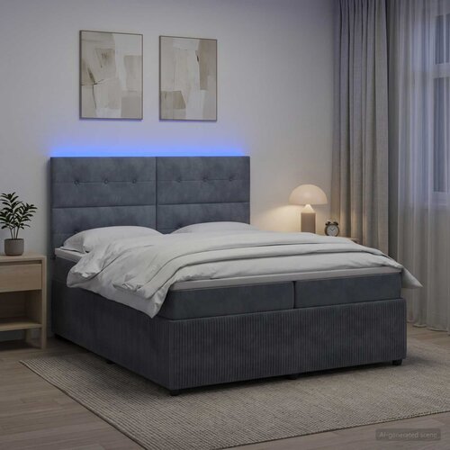  LED okvir za krevet s madracem Tamnosiva 200 x 200 cm Baršun Cene