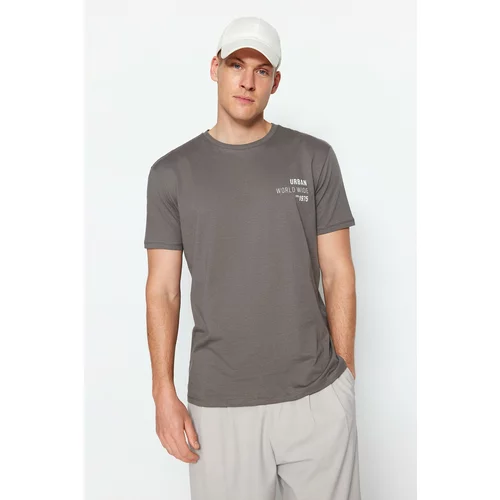 Trendyol Anthracite Men Regular/Regular Cut, Text Printed, Crew Neck 100% Cotton T-Shirt