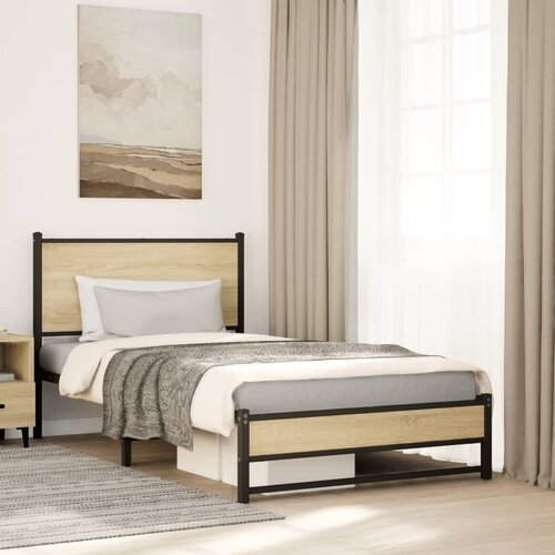 Furnova Kovinski posteljni okvir brez vzmetnice sonoma hrast 100x200 cm, (21937802) Slike