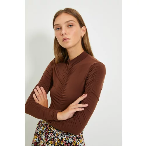 Trendyol Brown Pleated Snap Snap Knitted Body