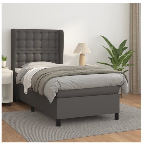 VidaXL Box spring postelja z vzmetnico siv 90x190 cm umetno Slike