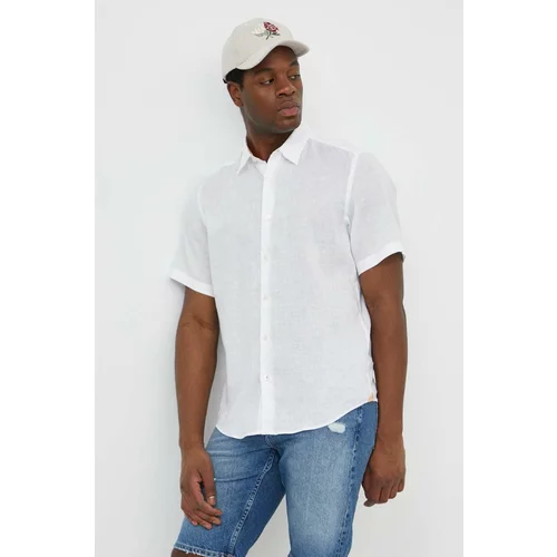 Boss Lanena košulja boja: bijela, regular, s klasičnim ovratnikom