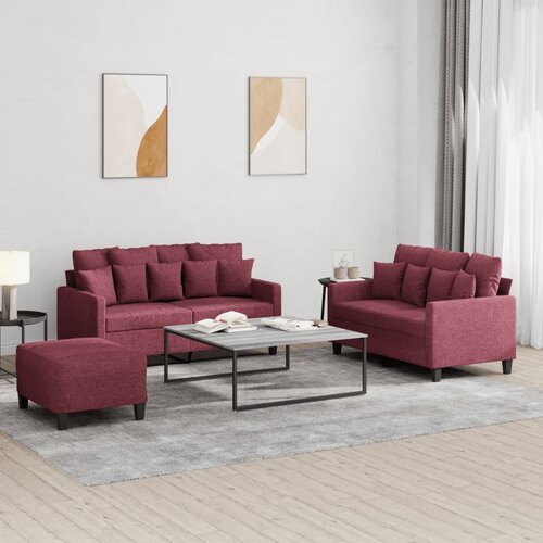  3-dijelni set sofa s jastucima crvena boja vina od tkanine Cijene