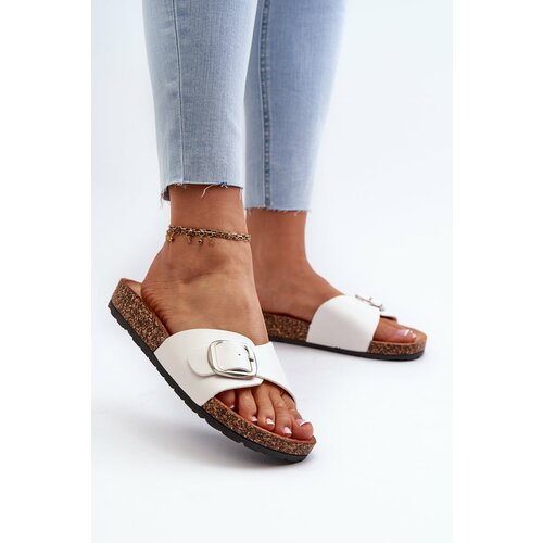 Kesi Women's slippers on a cork platform with a buckle, white moaxi Cene