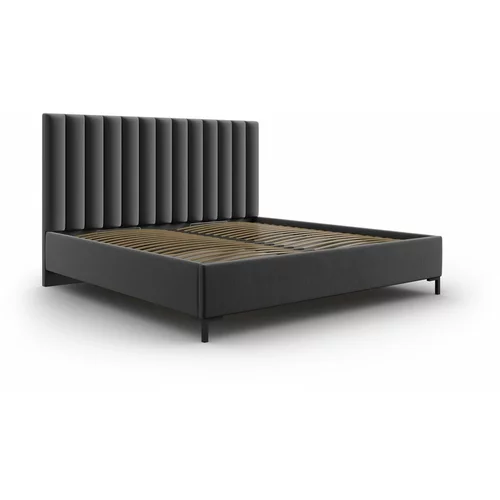 Mazzini Beds Temno siva oblazinjena zakonska postelja s prostorom za shranjevanje z letvenim dnom 160x200 cm Casey –