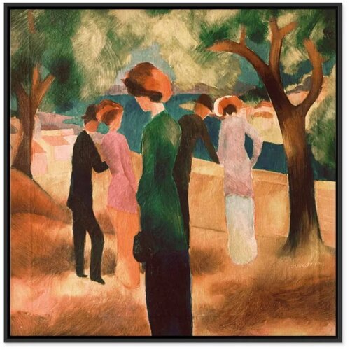  Slika - August Macke &amp;ndash; Lady in Green Jacket 40x40 U crnom drvenom okviru Slike