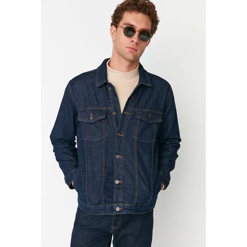 Trendyol Navy Blue Men's Regular Fit Tobacco Stitched Denim Jacket