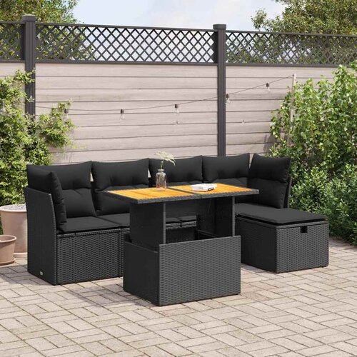 VidaXL 6-dijelni set vrtnih sofa s jastucima crni od poliratana bagrem Slike
