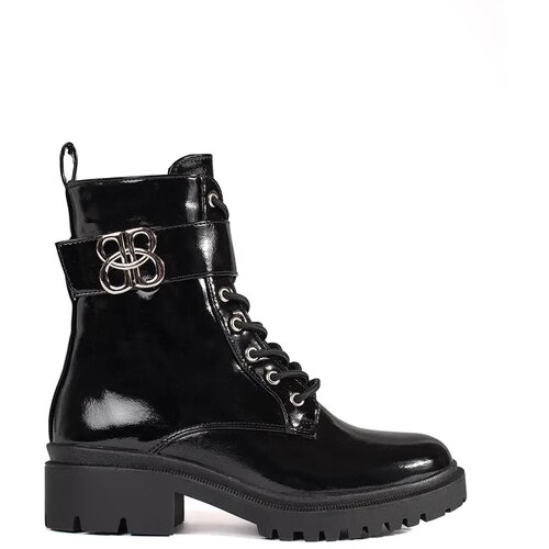 Shelvt Black patent leather boots for women Slike