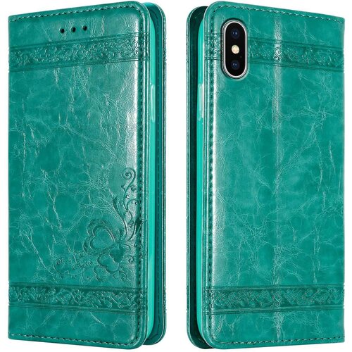 Cadorabo Ohišje, združljivo z Apple iPhone XS MAX v turkizna z okraski - Zaščitni ovitek z magnetnim zapiranjem, funkcijo stojala in režo za kartice, (20561022) Cene