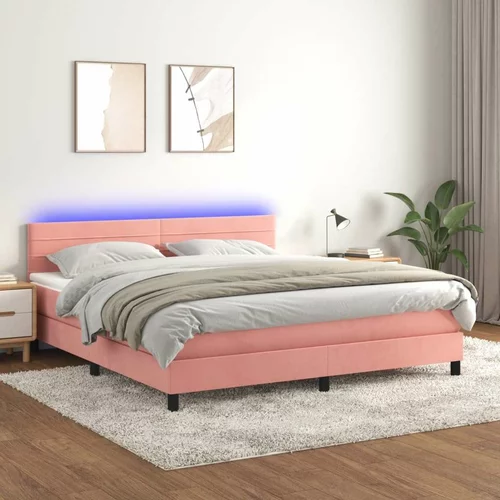  Box spring postelja z vzmetnico LED roza 160x200 cm žamet, (20901560)